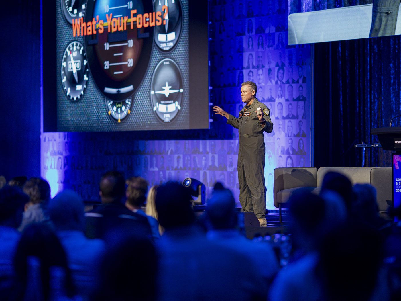 Matt Hall presenting an Afterburner keynote to a seated corporate audience